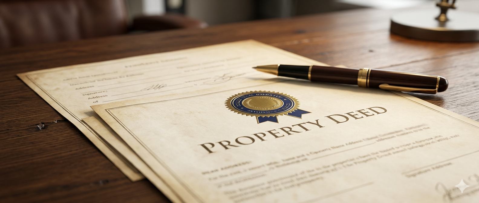 Property deed documents and real estate title records in a New York courthouse