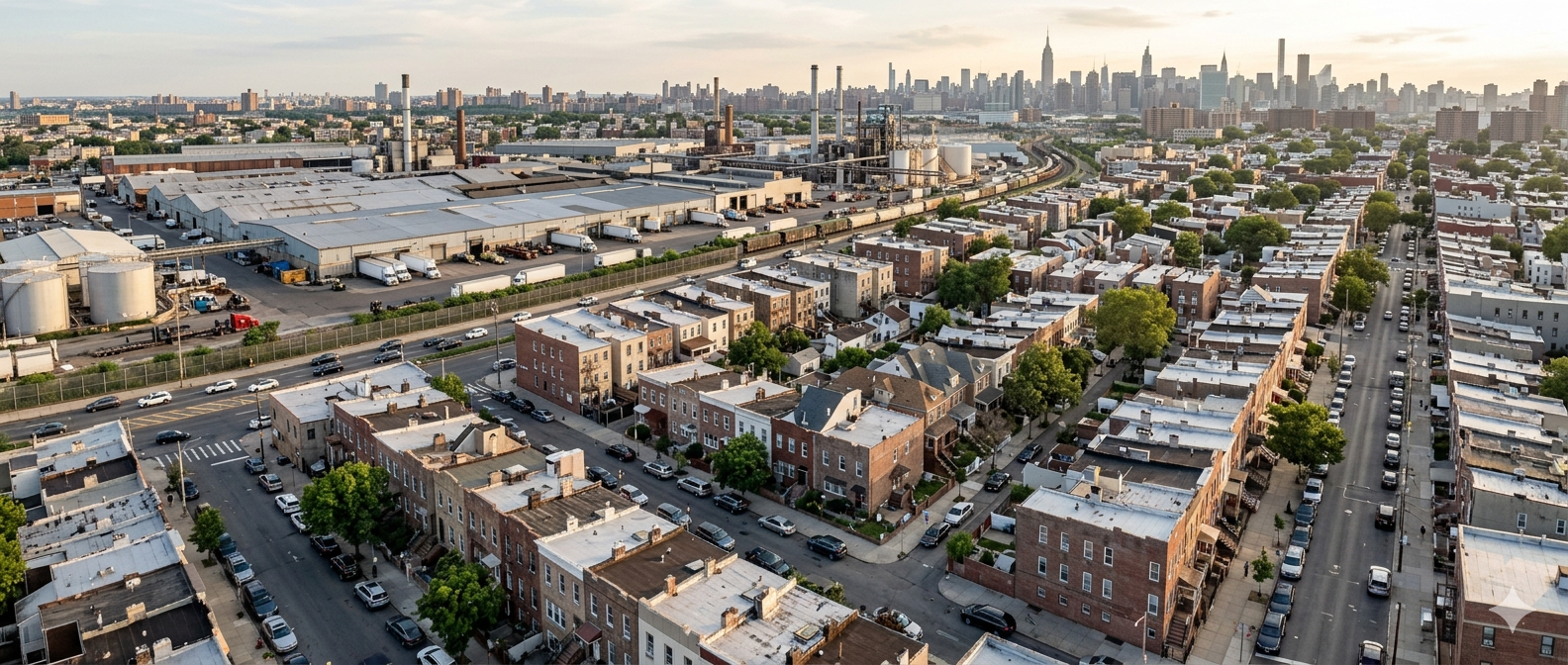 Residential neighborhood near an industrial facility in New York