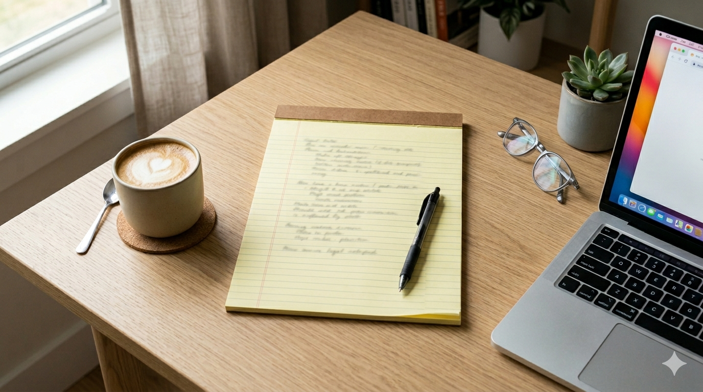 Legal notepad and laptop on a desk